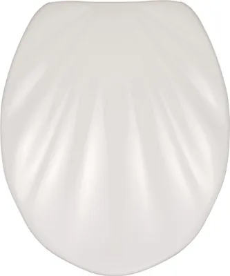 A white toilet seat with a shell-like design.
