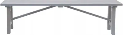 A gray garden bench with foldable legs, shown from the front on a white background.