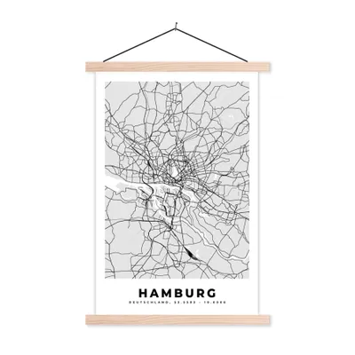Produktbild von MuchoWow® Textilposter Karte - Deutschland - Hamburg - Karte - Stadt 120x180 cm mit holzfarbenen Rahmen - Textil-Plakat