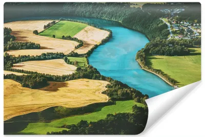 Produktbild von Muralo XXL Vlies FOTOTAPETE Felder FLUSS Aussicht Vogelperspektive (B) 416 cm x (H) 254 cm Tapete Wandtapete WOHNZIMMER SCHLAFZIMMER 4628