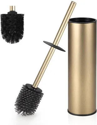 Produktbild von Goldschimmernder selbstständiger Metalltoilettenbürste mit Silikon-Bürstenköpfen, wasserdicht und sammelstaufest.