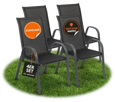 Produktbild von Albatros Gartenstühle 4er Set Kuba – Gartenstühle Stapelbar mit robustem Metallgestell und hoher Belastbarkeit – bequeme Stapelstühle auch als Terrassenstühle oder Balkonstühle
