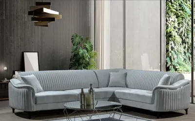 Image de Tissu Canapé d'angle en L Canapé design Coussin textile Canapé d'angle velours gris 310x240