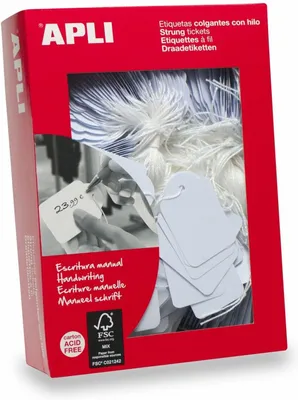 Produktbild von Hängeetiketten 9x24mm weiß mit Faden 1.000 Stück