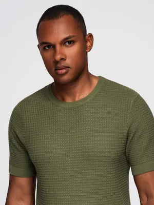 Productafbeelding van Ombre, gestructureerd gebreid T-shirt voor heren, olijfgroen, maat XXL