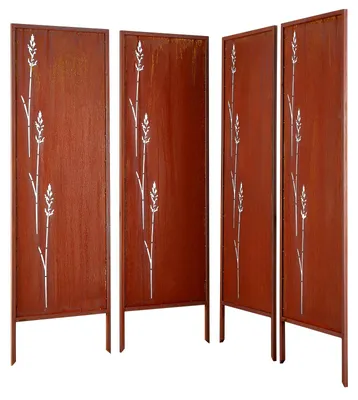 Produktbild von SucceBuy Paravent 50x160 cm 4er-Set, Raumteiler mit Erdspießen & Kohlenstoffstahlplatte, Sichtschutz und dekorative Trennwand für Garten, Terrasse, Hof und Balkon