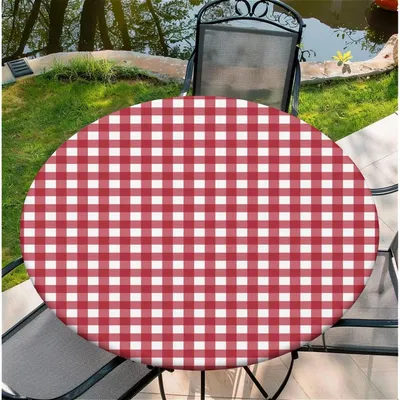 Obrázek produktu pro Kulatá ubrus s gumou, 150 cm, červená, kostkovaná, voděodolná, omyvatelná
