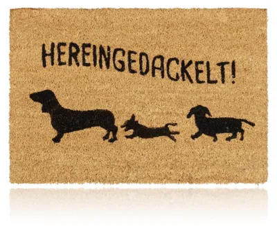 Kokos-Deurmat "Hereingedackelt" mit Dackel, 40x60 cm