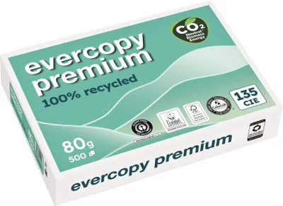 Produktbild von Evercopy Kopierpapier Evercopy Recycling, DIN A4, 80g/qm, weiß, Weißegrad 135 CIE, Packung à 500 Blatt