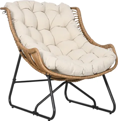 Produktbild von Fotel rattanowy Outsunny, fotel ogrodowy z grubą poduszką siedziska, fotel rattanowy o nośności do 120 kg na balkon, taras, stal, khaki, 75 x 101 x 90 cm