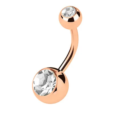 Produktbild von Taffstyle Bauchnabelpiercing Bauchnabelpiercing Stecker Rosegold vergoldet Doppel Multi Kristall, Clear