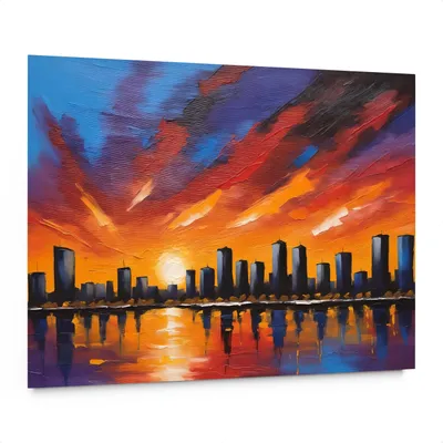 Gemälde Wolkenkrabber bei Sonnenuntergang 25x20 cm