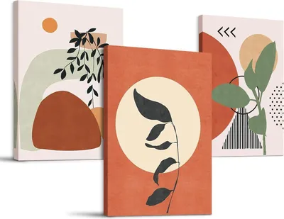 Zdjęcie produktu dla Hyidecorart Boho Pictures Orange Leaves Sun Canvas 3 Pack