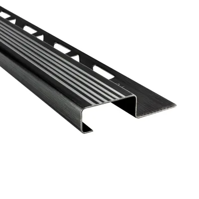 Produktbild von Edelstahl Stufenprofil Fliesen Treppen schwarz anthrazit gebürstet 2,5m 10mm