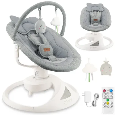 Produktbild von MoMi PEARL elektrische Babywippe - Drehbar 360⁰ mit Musik, Bluetooth & Spielbogen - Grau