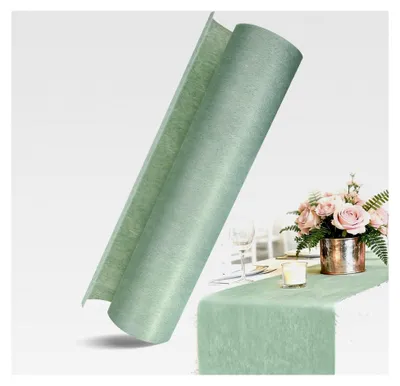 Produktbild von Vlies Tischläufer Eukalyptus Grün 30 cm x 25 m, Dekoratives Tischband Salbeigrün, Tischdeko für Taufe, Kommunion, Geburtstage, Hochzeiten, Party