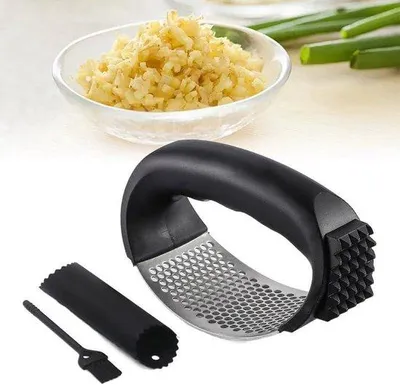 Immagine prodotto di Schiaccia-aglio con pelapatate e spazzola, acciaio inossidabile, utensile da cucina