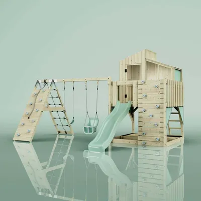 Produktbild von OutdoorToys Spielturm Finn aus Holz in Grün Babyschaukel
