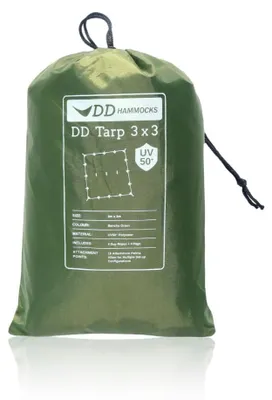Produktbild von DD Hammocks Tarp 3x3 grün mit UV-Schutzfaktor 50+ Zubehör