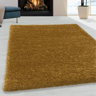 Imagen del producto de Ayyildiz Alfombra de pelo largo Oro 80x150 cm Shaggy para sala de estar, suave, dorado monocromático