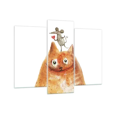 Produktbild von Bilder auf glas - 3 Teile - Katze Maus Kinder - 130x100cm - Glasbilder - Wandbilder - Bilder - zum Aufhängen bereit - Wanddekoration aus Glas - Glas Bilder - Wandbild auf Glas - GCB130x100-4195