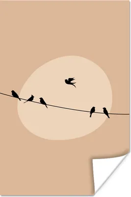 Produktbild von MuchoWow® Poster Pastell - Vögel - Beige 120x180 cm - Kunstposter