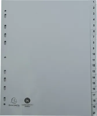 Produktbild von Exacompta 20x Register A4 grauem RC-PP 120µ Taben 1-20 20 Positionen Grau 1721E
