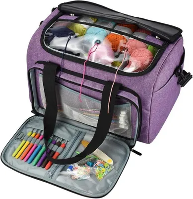 Zdjęcie produktu dla Torba na włóczkę Coopay z górą z PVC i 14 przegrodami, fioletowa 38,1 x 27,9 x 25,4 cm