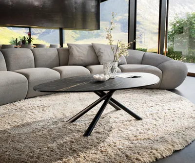 Produktbild von DELIFE Couchtisch Edge Organisch 140x76 cm Keramik Laminam® Noir Desir Braun Sarity Metall Schwarz