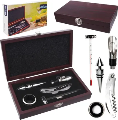 Produktbild von Orion Weinzubehör WEIN-SET Korkenzieher Flaschenverschluss Antitropf-Ring Thermometer