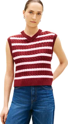 Immagine prodotto di Tommy Hilfiger, gilet da donna, modello Co Cable Mid Gg V-Nk, colore rosso, taglia L