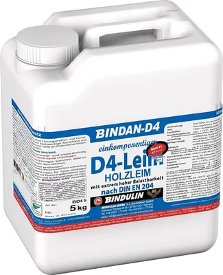 Produktbild von Bindan-D4 Kunstharzleim Holzleim (1-Komponenten-D4-Leim) inkl.1 Leimspachtel und Pinsel (5 Kilogramm) von E-Com24
