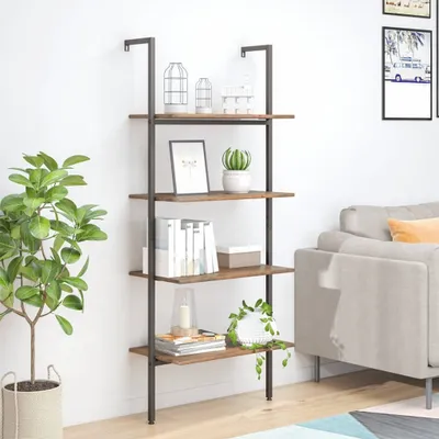 Produktbild von The Living Store Leiterregal mit 4 Böden Dunkelbraun und Schwarz 64x35x152,5 cm