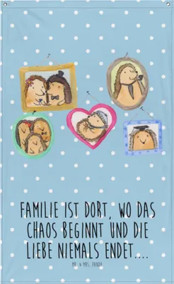 Produktbild von Mr. & Mrs. Panda Wandbild Igel Familie - Blau Pastell - Geschenk, Mama, Muttertag, Liebe, Tapestry, Wandteppich, Boho, Bilder, Gobelin, Hängedeko