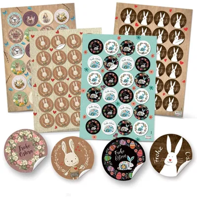 Produktbild von Osteraufkleber Set 4 x 24 Aufkleber 4 cm Frohe Ostern mit Osterhasen - Osterdeko Sticker