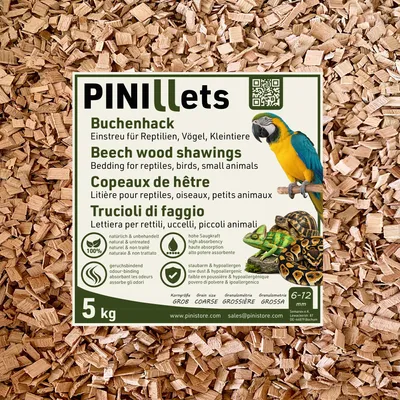 Produktbild von PINI Buchenhack 20 L / 5 kg staubfreie hygienische Bodengrund grob für Reptilien Vogel Kleintiere Terrarium Voliere Stall hohe Saugfähigkeit