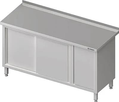 Produktbild von Arbeitsschrank mit Schiebetüren, 1400x600x850 mm, mit Flügeltürschrank rechts, mit Aufkantung, verschweißt