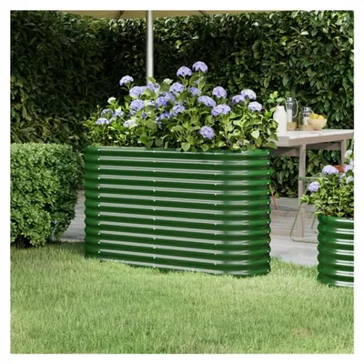 Produktbild von Hochbeet aus pulverbeschichtetem Stahl, witterungsbeständig, stabil, für Garten, Balkon, Terrasse, Grün, 114 x 40 x 68 cm