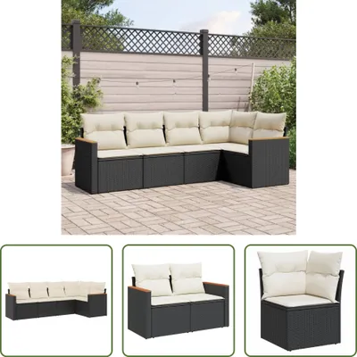 Produktbild von The Living Store 5-tlg. Garten-Sofagarnitur mit Kissen Schwarz Poly Rattan