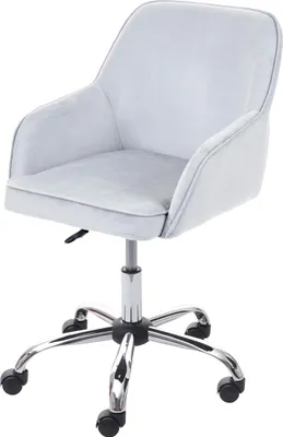 A light gray office chair with a chrome base and wheels, shown from a three-quarter angle against a white background.