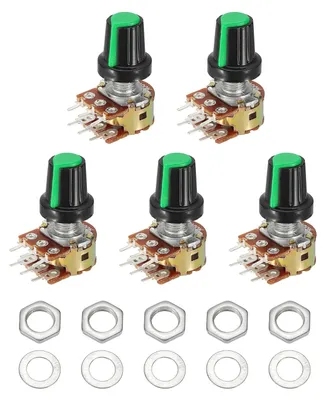 5x WH148 B100K Potentiometer, Doppelkegel, 20 mm, grün