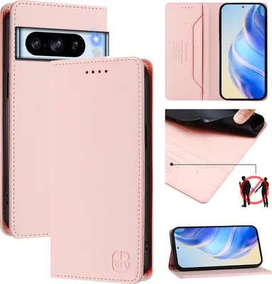 Produktbild von Lederhülle für Google Pixel 8 Pro Hülle Flip Brieftasche Kartenfächern Ständer Schutzhülle Pink