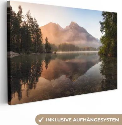 Obrázek produktu pro OneMillionCanvasses® - Obraz na plátně - Krajina - Mlha - Voda - Stromy, nástěnná malba, nástěnné dekorace obrazy obývací pokoj, 30x20cm
