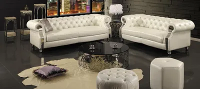 Produktbild von Chesterfield Designer Luxus Sofagarnitur 3+2 Couch Polster Weiß Leder Sofa Neu