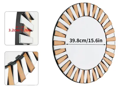 Obrázek produktu pro Zrcadlo na zeď, design inspirovaný slunečními paprsky, odolná konstrukce, 60 cm (24 palců)