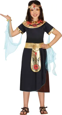 Produktbild von Aegyptische Koenigin Karneval Kostuem Kinder Cleopatra Mit Guertel Kette Kleid Schal Fasching Antike Geschichte Rollenspiel Festverkleidung, Größe: 98/104 Farbe: Schwarz
