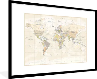 Produktbild von MuchoWow® MuchoWow® Gerahmtes Poster Welt - Karte - Retro 90x60 cm - Poster mit zchwarzem Bilderrahmen - Wanddekoration - Fotos