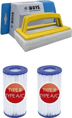 Produktbild von Bestway - Typ-III-Filter geeignet für Filterpumpe 58389 - 2 Stück & WAYS Scheuerbürste