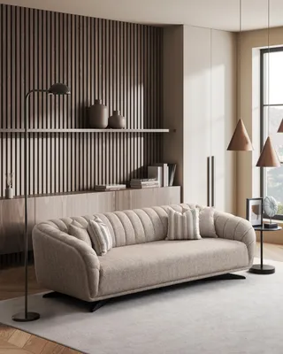 Immagine prodotto di Divano 3 posti imbottito divano grigio tessuto seduta design divano moderno