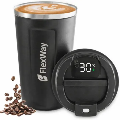 Produktbild von Thermobecher Edelstahl 380 ml mit LED Temperaturanzeige auslaufsicher doppelwandig Vakuum isoliert Coffee to go Becher BPA frei für Büro Auto
